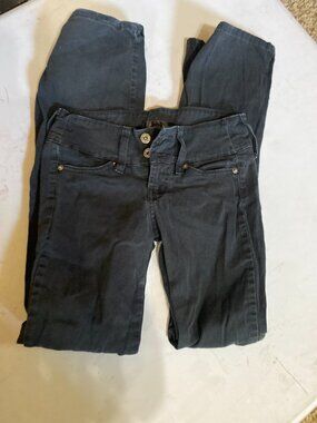 Lei Black Flare Jeans Double Button Low Rise Stretch Size 1